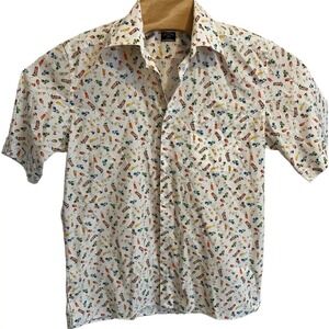 Solemare‎ Maus & Hoffman Mens Medium Button Up Shirt All Over Print Drinks
